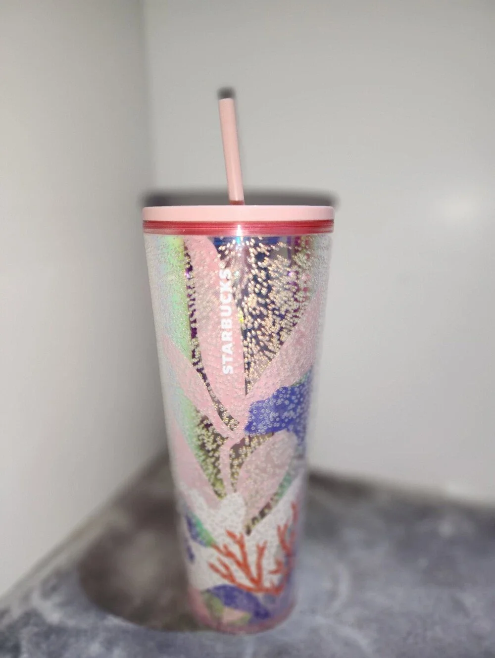 Starbucks Pink Iridescent Seafoam Tumbler with Straw